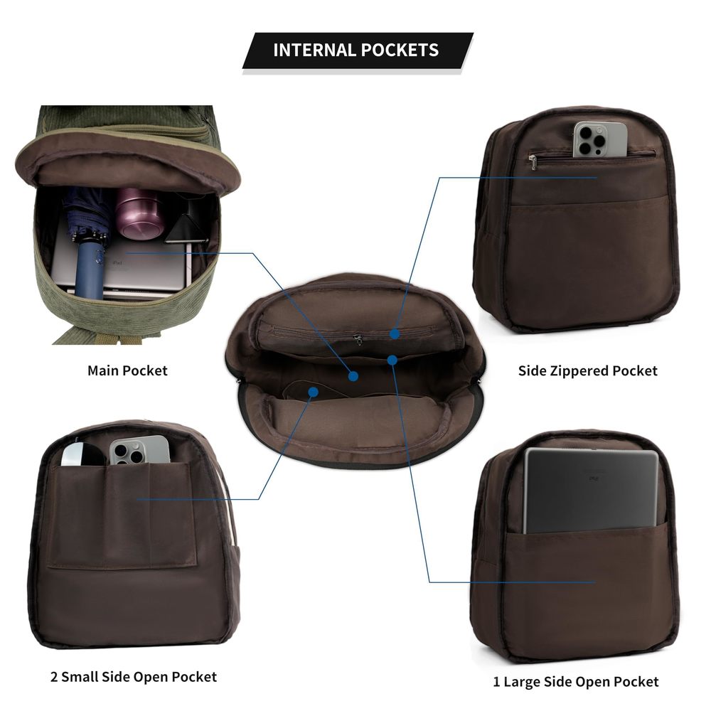 Corduroy Backpack Purse, Small Casual Daypack for Women, Cute Mini Retro🥺 - Picture 5 of 6